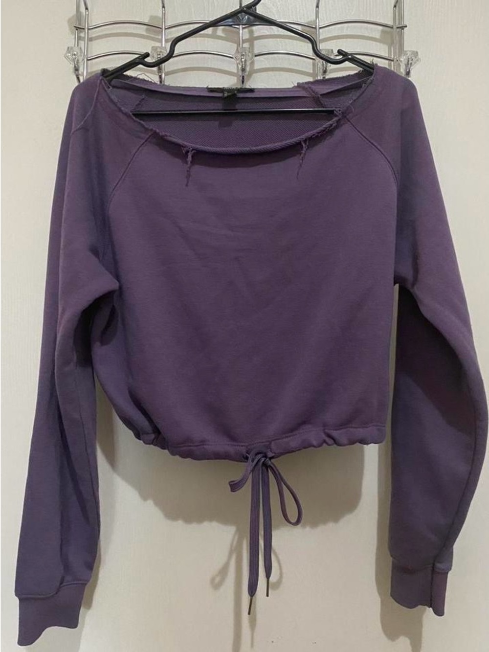 Forever 21 Purple Cropped Drawstring Sweatshirt